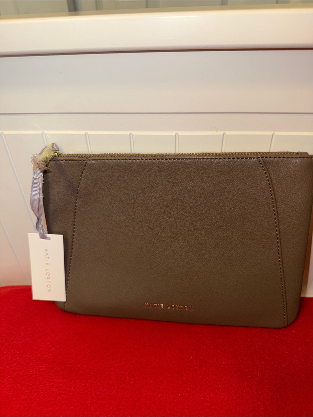 Katie Loxton Clutch Pouch Mocha Vegan Leather